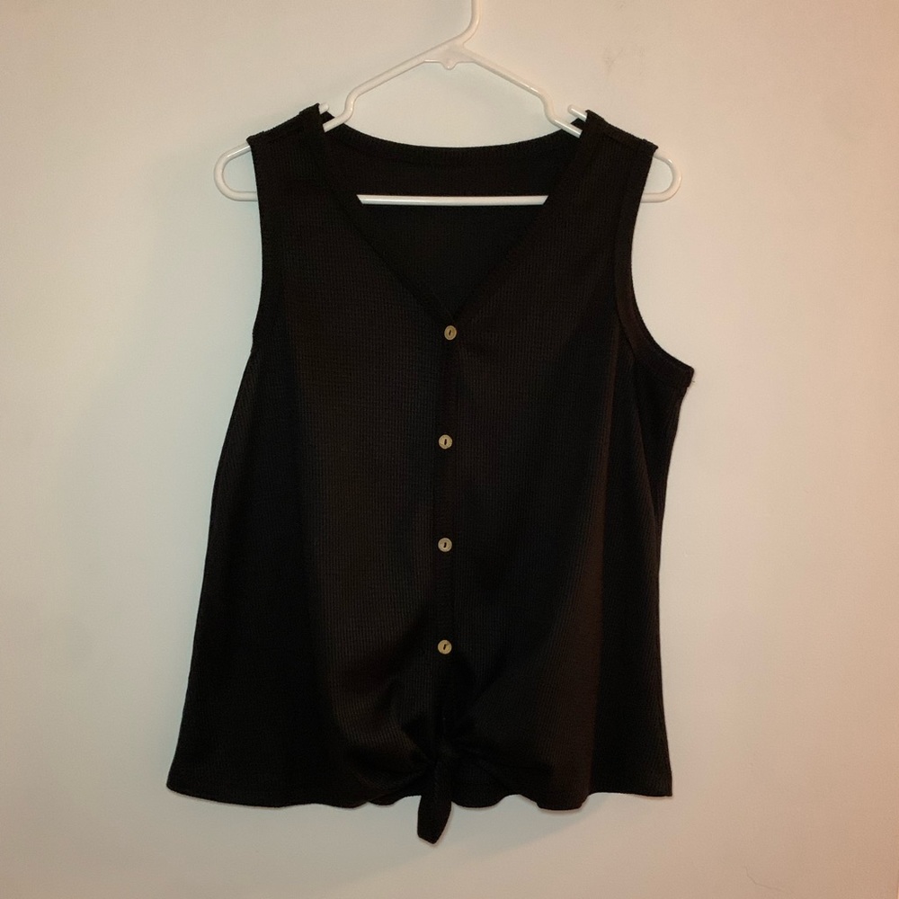 Black Button Up Sleeveless Blouse